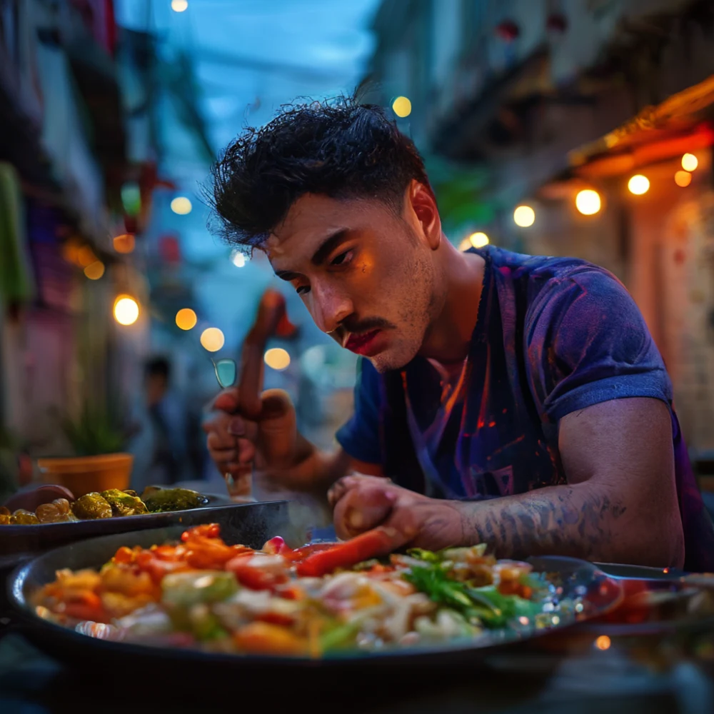 mexico youtuber filming food content in a kitchen