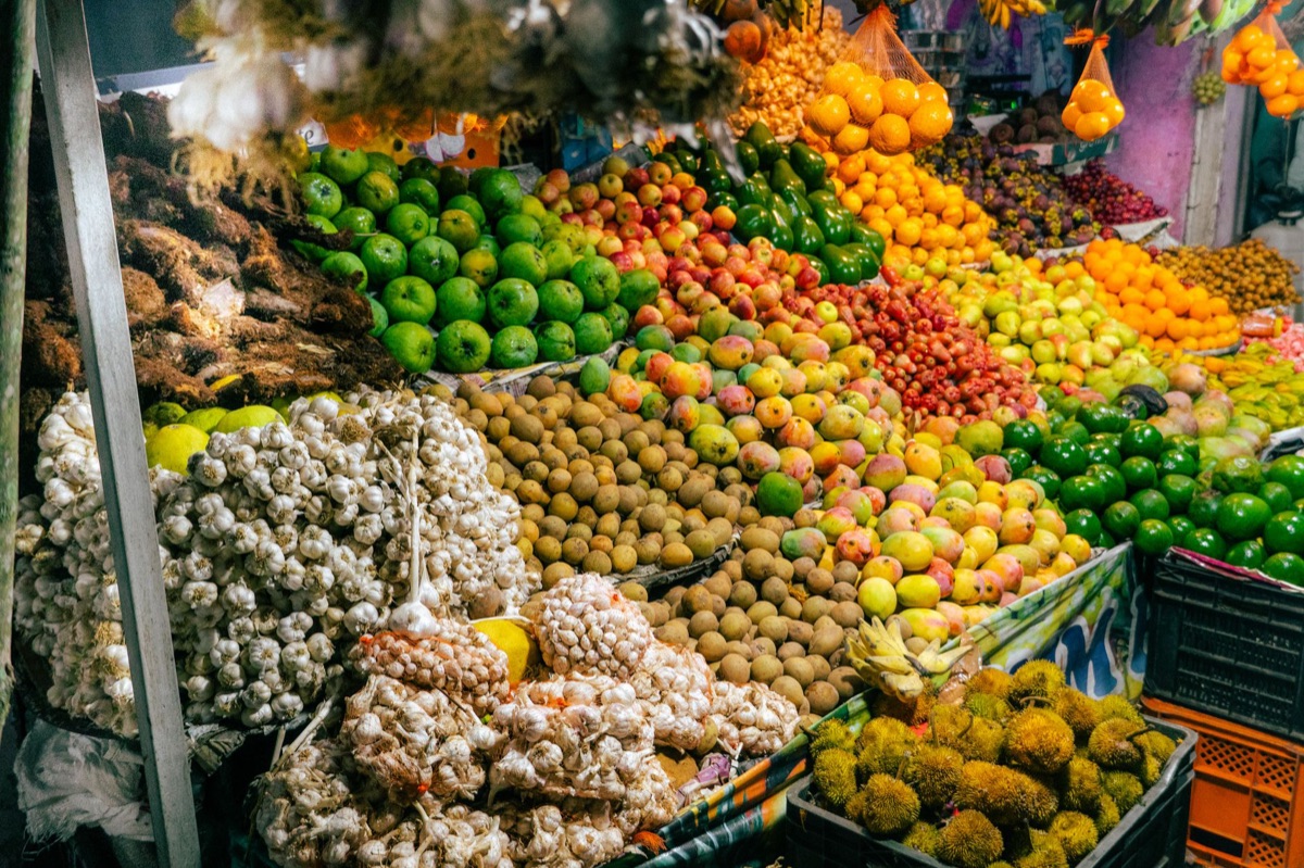 mexican food market with colorful fruits and vegetables