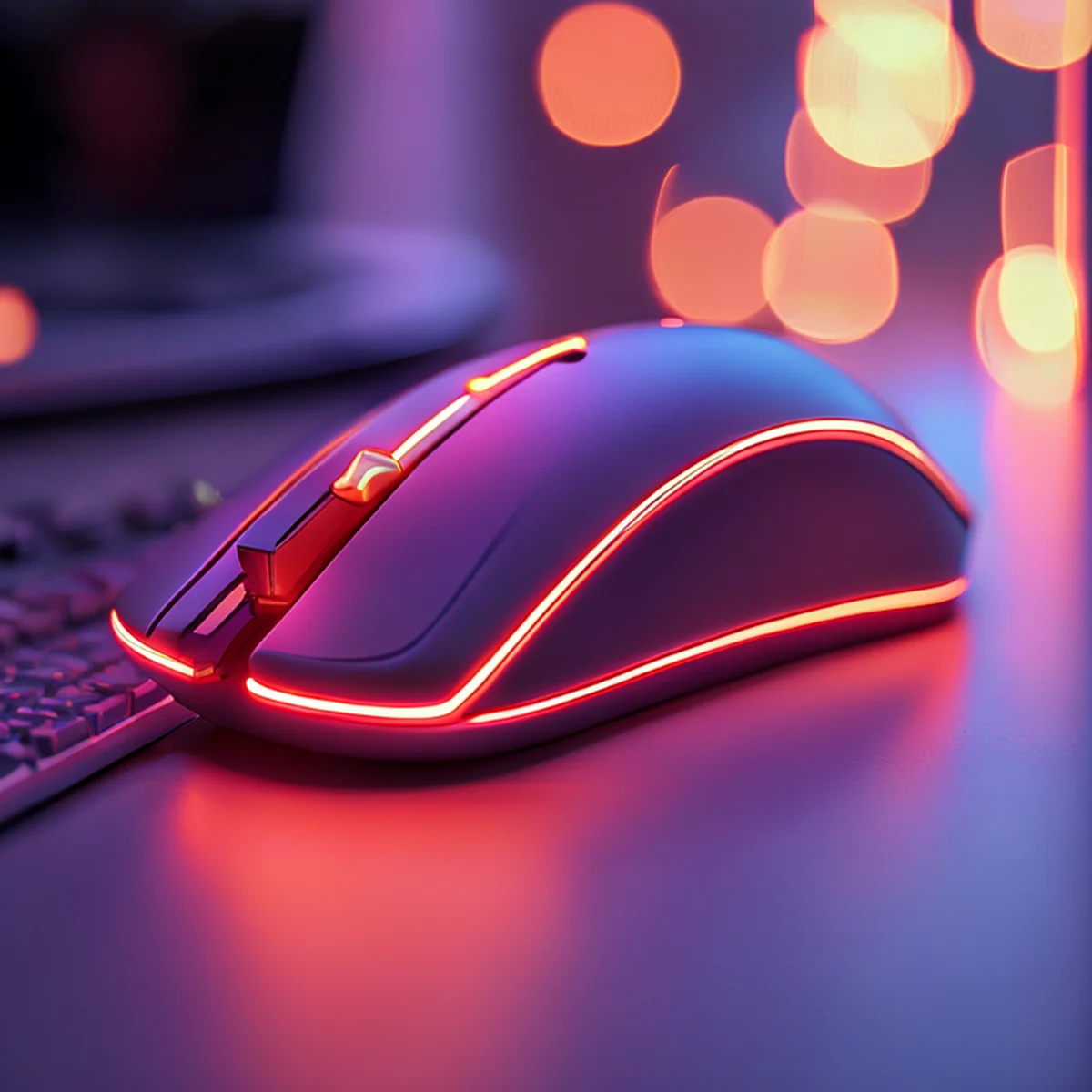 Close-up van een moderne gaming muis en toetsenbord.